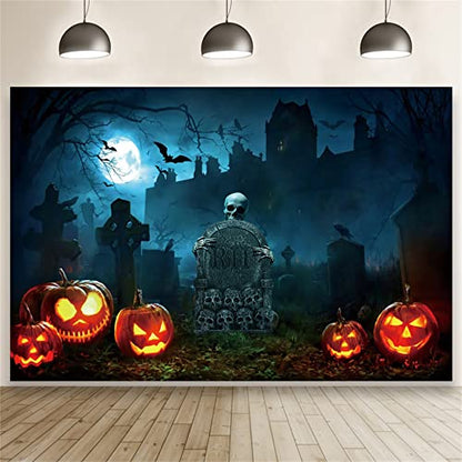 Halloween Cemetery Backdrop for Photography LFEEY Creepy Ghost Pumpkin Tombstone Skull Scary Night Misty Halloween Party Photo Background Trick or Treat Kids Boy Girl Birthday Studio Props 10x6.5ft
