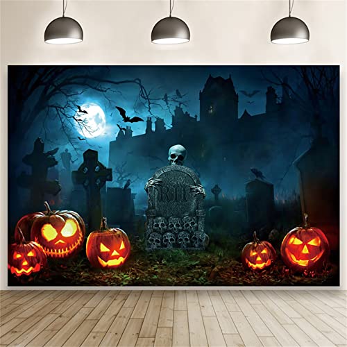 Halloween Cemetery Backdrop for Photography LFEEY Creepy Ghost Pumpkin Tombstone Skull Scary Night Misty Halloween Party Photo Background Trick or Treat Kids Boy Girl Birthday Studio Props 10x6.5ft