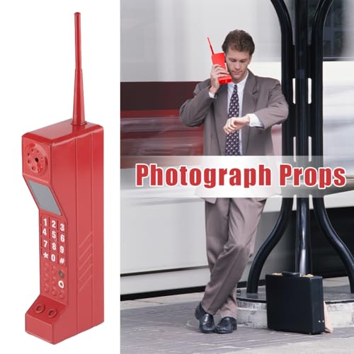 Retro Brick Cell Phone Ornament, Iron 90s Phone Prop Old Fashioned Portable Shooting Props Vintage Brick Decor Iron Vivid Cellphone Model for Photography Movie Scene Home Desktop Decoration(Red) - color: Red