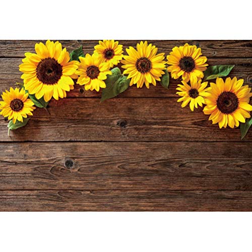 Wood Plank Sunflower Background for Photography 10x8ft Vintage Brown Wooden Board Yellow Flower Photo Background Birthday Party Decor Newborn Baby Girls Adults Portrait Decor Photo Studio Props Vinyl - size: 10x8ft