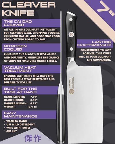 KESSAKU Meat Cleaver Butcher Knife - 7 inch - Dynasty Series - Heavy Duty - Razor Sharp - Forged ThyssenKrupp German High Carbon Stainless Steel - G10 Garolite Handle with Blade Guard - style: 7" Cleaver