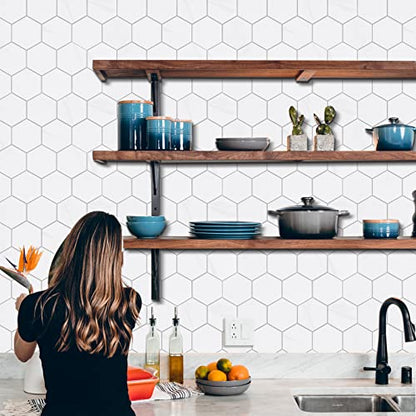 New Upgrade Premium Hexagon Peel and Stick Tile Backsplash, White Waterproof Stick on Backsplash, Self-Adhesive Marble Tiles for Kitchen,Bathroom and Bedroom，10-Sheet. - color: White