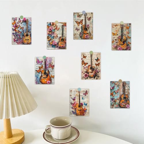 PRSTINCOL Scrapbook Paper,16 Sheets 4.1x5.8 Inch Guitar Butterfly Style Scrapbook Paper,Single-Sided Vibrant Origami Decoupage Papers for Diy Crafts, Card Making, Art Journaling - color: Guitar_Butterfly