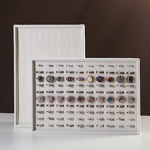 Coward 2Pcs/Set Stackable Ring Organizer Tray Beige Velvet Ring Earring Stud Jewelry Display Holder Tray for Store Selling or Home Show Storage - color: Beige Velvet, size: Ring+Ring