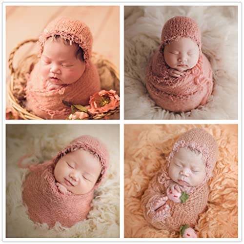 Baby Photography Props Luxurious Lace Hat with Blanket Newborn Photo Shoot Outfits Infant Princess Photos Hats Wrap Set (Orange) - color: Orange