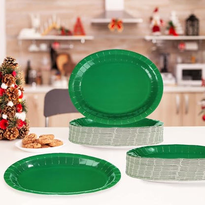 50 PCS Green Oval Paper Plates 10" x 12" Large Graduation Plates Disposable Heavy Duty Green Graduation Paper Plates for Congrats Grad Irish Holiday Party Decorations Supplies - style: Green Oval Plates