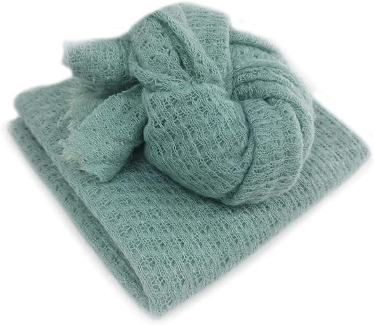Orraphtstu 3Pcs Props for Newborn Photoshoot Mohair Backdrop Wrap Headband Baby Photo Posing Photography Knit Textured Stretchy (Backdrop with Wrap, Green) - color: Green, size: Backdrop With Wrap