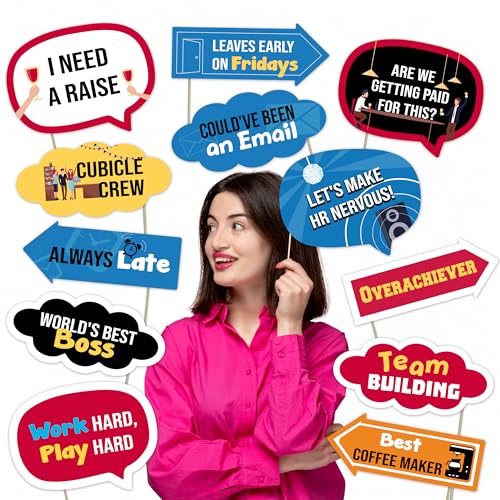 Office Party Photo Booth Props Set – Fun Work Celebration Decorations for Corporate Events, Team Parties, and Office Gatherings (12)