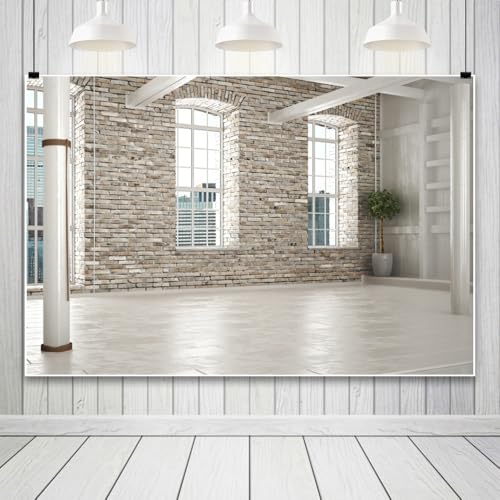 Yeele 15x8ft Modern Villa Backdrop for Photography Business Office Green Plant Brick Wall Empty Living Room Background for Online Meeting Video Conference Photo Studio Shoot Props Vinyl Wallpaper - size: 15x8ft