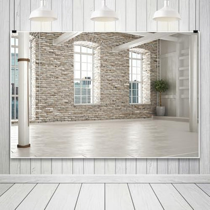 Yeele 12x6ft Modern Villa Backdrop for Photography Business Office Green Plant Brick Wall Empty Living Room Background for Online Meeting Video Conference Photo Studio Shoot Props Vinyl Wallpaper - size: 12x6ft