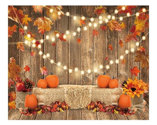 Funnytree 10x8FT Fall Pumpkin Photography Backdrop Autumn Tanksgiving Harvest Hay Leaves Wooden Background Sunflower Maple Baby Shower Banner Decoration Party Supplies Photo Booth Prop - size: 10'x8'