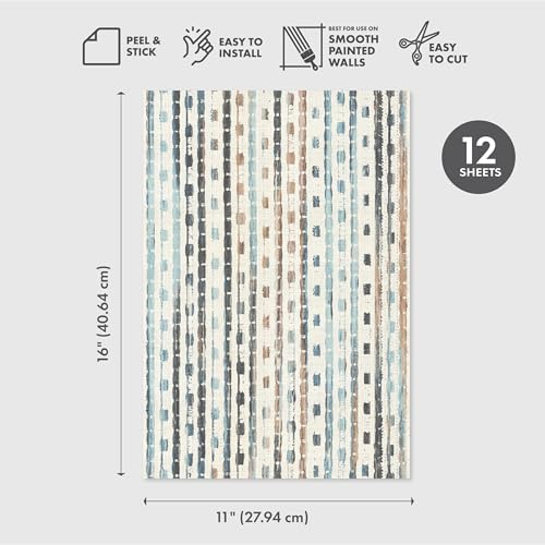 Main Street Peel and Stick Wallpaper Eco-Friendly Sheets 12 Pack, 11 X 16 Inch Woven Stripe Design, Wall Mural for Home Decor, Removable Wall Decor Wallpaper Peel and Stick for DIY Projects - style: Woven Stripe Design