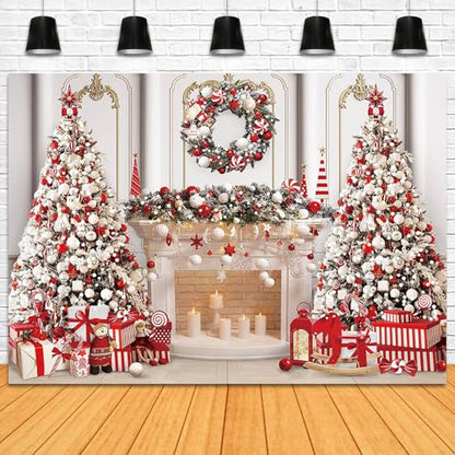Christmas Fireplace Backdrop 7x5ft Merry Christmas Photography Background Party Decorations Xmas Trees Family Holiday Banner Photo Booth Props