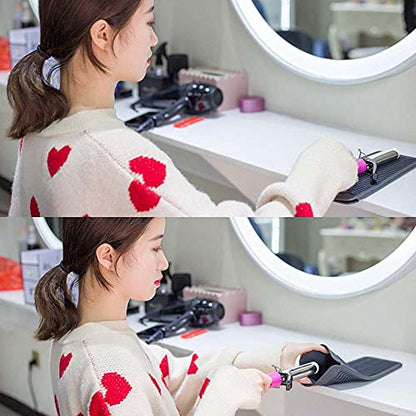 Heat Resistant Mat for Hair Tools, Silicone Heat Mat & Holder for Curling Iron, Professional Portable Travel Flat Iron Mat Pad Pouch Case Cover for Countertop