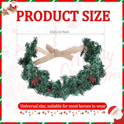 Dingion Christmas Wreath Horse Christmas Horses Neck Garland 16.9 Inches Artificial Outdoor Garland Horse Costume Rustic Farmhouse Decor for Xmas Holiday Party Parades Supplies(Green Wreath Style) - style: Green Wreath Style
