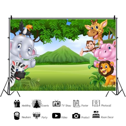 Leyiyi 6x4ft Photography Background Cartoon Birthday Backdrop Room Wallpaper Jungle Zoo Elephant Lion Dragon Monkey Grassland Mountain Baby Shower Photo Portrait Vinyl Studio Video Prop - size: 6x4ft