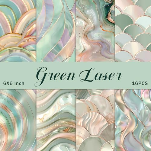 PRSTINCOL Scrapbook Paper,16 Sheets 6x6 Inch Green Laser Style Scrapbook Suppliesr,Single-Sided Vivid Origami Decoupage Paper for Diy Crafts, Card Making, Art Journaling - color: Green Laser