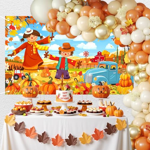 Mocsicka Fall Photo Backdrop Banner Autumn Maple Leaves Farm Backdrop for Photography Blue Sky Happy Fall Y'all Banner Party Decorations Photo Booth Props 70.8x43.3(inch)