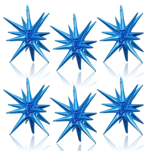 Blue Star Foil Balloons, 22 Inch Blue Explosion Star Cone Spike Balloons Large for Birthday Graduation Wedding Gender Reveal Party Backdrop Decorations - color: Blue