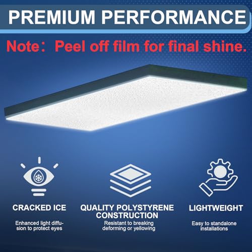 Pushglossy 4 Pack 22.5" x 46.5"x0.11" Fluorescent Light Cover Clear Acrylic Ceiling Light Prismatic Flat Panels Sheet Drop Overhead Fixtures Diffuser Replacement for Office Home Commercial Hospital