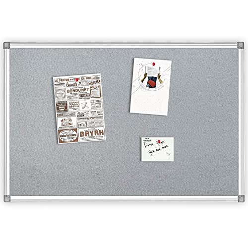 36x24-Inch Gray Felt Bulletin Board with Silver Aluminum Frame – Perfect for Home, Office, and Classroom - size: 24 x 36 inch
