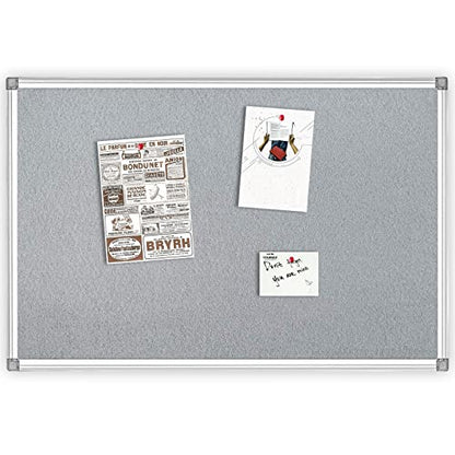 36x24-Inch Gray Felt Bulletin Board with Silver Aluminum Frame – Perfect for Home, Office, and Classroom - size: 24 x 36 inch