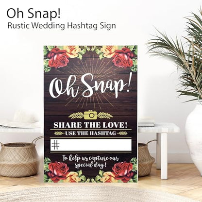 Rustic Wedding Hashtag Sign, Floral Table Top Oh Snap Sign Perfect for Wedding Reception Ceremony 11'' x 17''