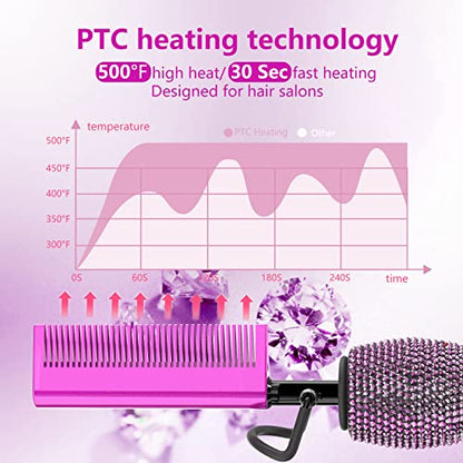 DAN Technology 500 hot Comb Electric for Wigs, Diamond Heating Comb, 60 Min Auto-Off & 7 Temperatures Adjustable Purple hot Comb, Professional Pressing Combs for Black Hair - color: Purple