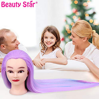 Mannequin Head, Beauty Star 29inch Doll Heads with Long Hair for Practice Braiding Styling, Cosmetology Hairdressing Training Heads with Clamp Holder and Braiding Kit - color: Light Purple
