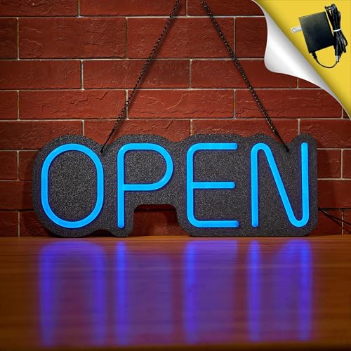 24 inch Neon Open Signs for Business, Open Sign With Textured Backboard LED Anti-Scratch Easy Dedust Neon Light for Business(Blue) - color: Blue