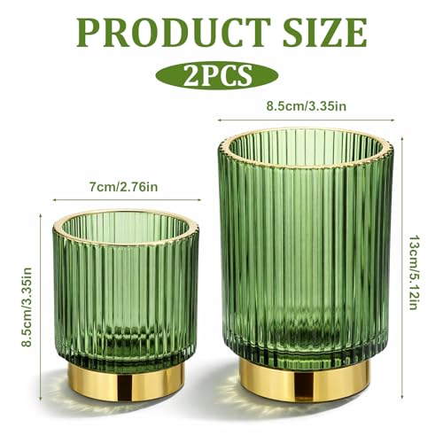 2 Pack Glass Makeup Brush Holder Organizer, Crystal Glass Toothbrush Holders, Desk Pen Pencil Holder, Multifunctional Vintage Brush Cup for Desk Vanity Bathroom Bedroom