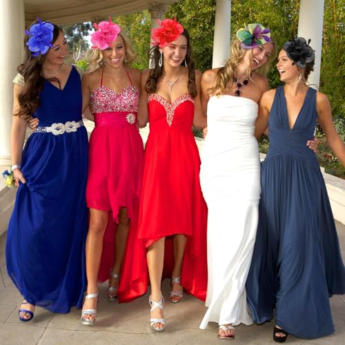 Fascinators Hats with Gloves Set for Women 20s 50s Cocktail Tea Party Wedding Costume Headwear - color: 03-green Purple Yellow