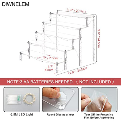 5 Tier Acrylic Risers - Acrylic Display Stands with Pink LED Light - color: Clear with Pink Light