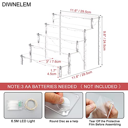 5 Tier Acrylic Risers - Acrylic Display Stands with Pink LED Light - color: Clear with Pink Light