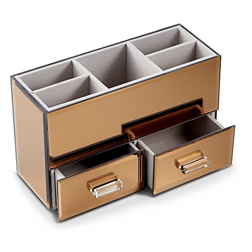 OnDisplay Olivia 2 Drawer Tiered Mirrored Glass Makeup/Jewelry Organizer - Rose Gold