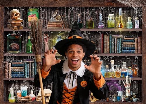Mad Scientist Laboratory Backdrop for Halloween Magic School Background Spooktakular Creepy Skull Poison Apothecary Witch Kitchen Hallowmas Party Banner (10x8FT(120x96 inch)) - size: 10x8FT(120x96 inch)