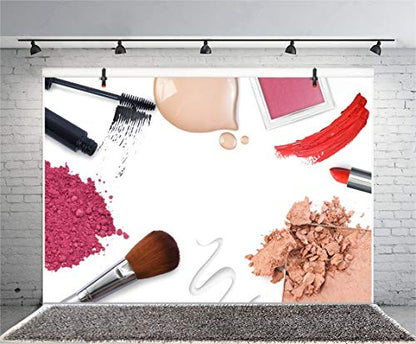 AOFOTO 10x6.5ft Fashion Makeup Set Backdrop Trendy Girl Beauty Photography Background Cosmetics Blogger Live Video Banner Powder Brush Lipstick Eyeshadow Skincare Tools Photo Studio Props Wallpaper - size: 10x6.5ft