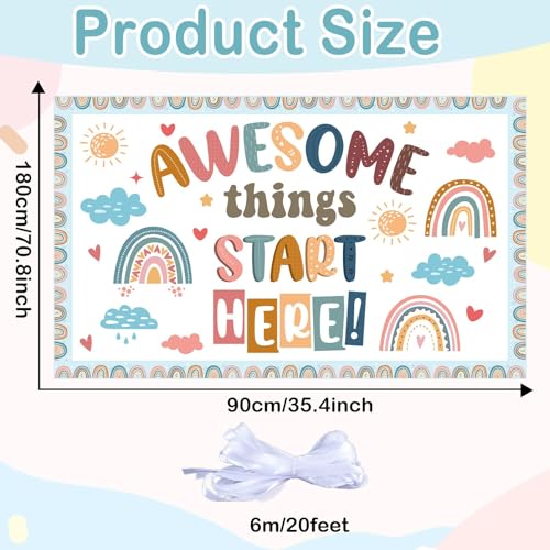 Wiooffen Back to School Classroom Decorations Boho Motivational Inspirational Quotes Backdrop Awesome Things Start Here Hanging Banner Photo Booth Props Background for School Hallway Home Wall Decor