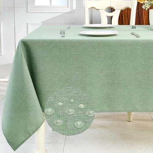 IVAPUPU Textured Linen Table Cloth for Rectangle Tables - Sage Green Tablecloths Rectangular Waterproof Wrinkle Free Wipeable Dining Table Cover for Spring Wedding Birthday Kitchen Decor, 52 x 70 Inch - color: Sage Green, size: 70" x 52" (Rectangular)