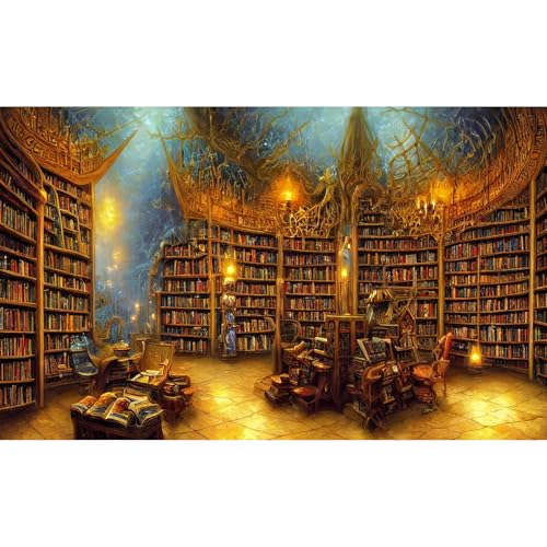 Medieval Fairytale Library Backdrop Vintage Bookshelf Backgrounds Cozy Bookcase Old-Fashioned Library Room Magical Books Photography Background Magic Books Theme Party Decorations Props 5x3ft - color: Warm Brown, size: 5x3ft