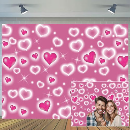 5 x 3 ft Valentine's Day Pink Heart Background Glitter Heart Romantic 90s Valentine Day Party Photography Background Women Men Happy Birthday Photography Background Banner Photo Booth Studio Props - color: Pink3, size: 5x3ft