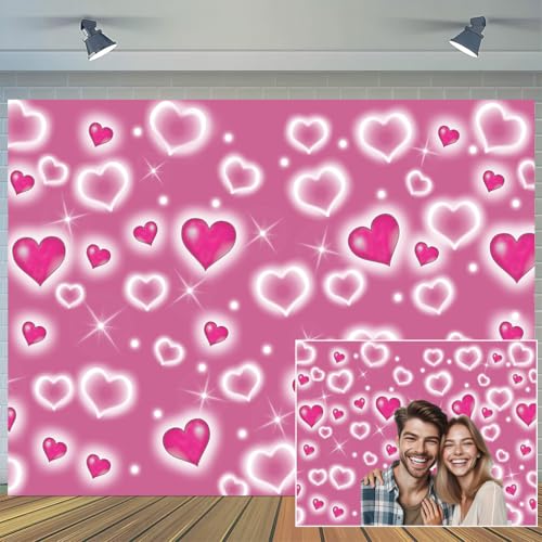 6 x 4 ft Valentine's Day Pink Heart Background Glitter Heart Romantic 90s Valentine Day Party Photography Background Women Men Happy Birthday Photography Background Banner Photo Booth Studio Props - color: Pink3, size: 6x4ft