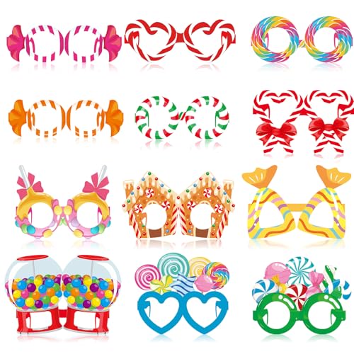 Pajean 36 Pcs Candy Party Decorations Candy Photo Booth Prop Christmas Eyeglasses Paper Glasses Frame Lollipop Themed Favor for Christmas Birthday Baby Shower Party Supplies - style: Candy