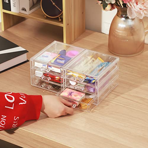 Cq acrylic 1 Pack Clear Acrylic Drawer Organizer Countertop,Stackable 6 Drawers Makeup Storage,Cute Cube Make Up Organizer for Dresser Hair Clip,Beauty Product Desk and Bathroom Organizers and Storage - size: 6 Small Drawers