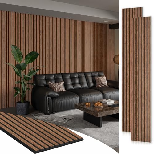 Smartstandard 2 Pack 105.9" x 12.6" Wood Slat Wall Panels, Soundproof Wooden Wall Panels, 3D Fluted Wood Panels for Interior Wall Decor, Classic Brown - color: Classic Brown, size: 106" x 25.2"