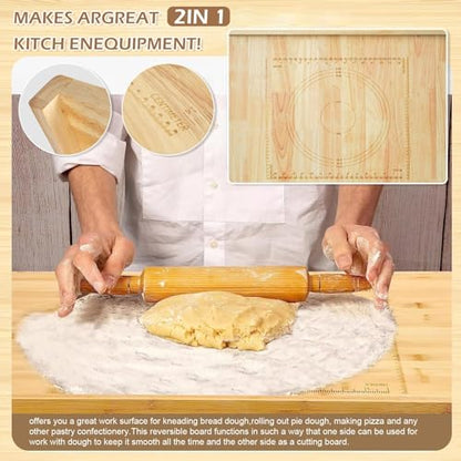 24" x 20" Reversible Wooden Pastry Board Wood Pasta Board with Lip Bread Board Cutting Board Chopping Board Pie Board with Engraved Ruler for Counter Top Kitchen-Wood - color: Wood