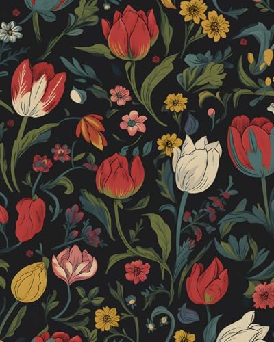 BOKEBEVE Wallpaper Peel and Stick Vintage Dark Floral Wall Paper Boho Contact Paper for Bedroom Bathroom Shelf Black Red Removable Self Adhesive Renter Friendly 17.5 x 118In - color: Black/Red, size: 17.5" x 118"