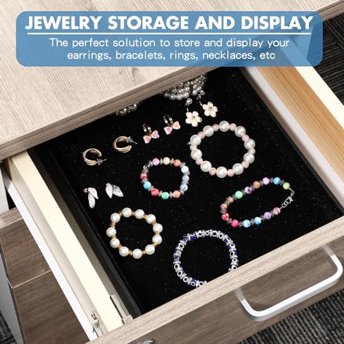 Quelay 6 Pcs Velvet Stackable Jewelry Tray Showcase Display, Jewelry Organizer Tray Bracelet Ring Earring Necklace Organizer Empty Plate for Drawers Countertop (Black) - color: Black