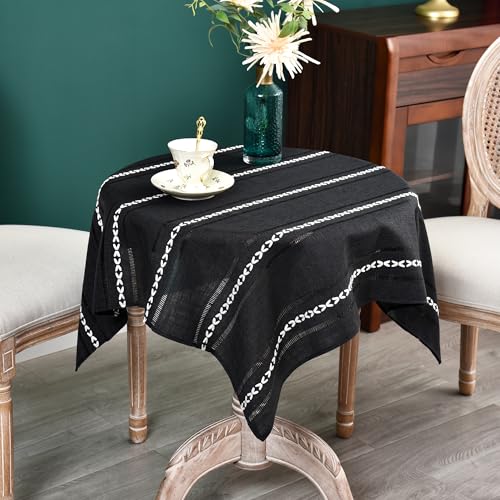 NEWISHER Rustic Farmhouse Embroidered Square Tablecloth Jacquard Striped Table Cloth Linen Texture Washable Dining Table Cover Kitchen Dining Home Decoration Black 36x36 inch - color: Black, size: 36" x 36" (Square)
