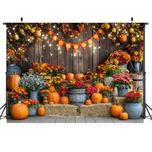 10x8ft Fall Pumpkin Backdrop Autumn Thanksgiving Harvest Hay Leaves Wooden Background Fall Baby Shower Birthday Banner Decoration Party Supplies 341